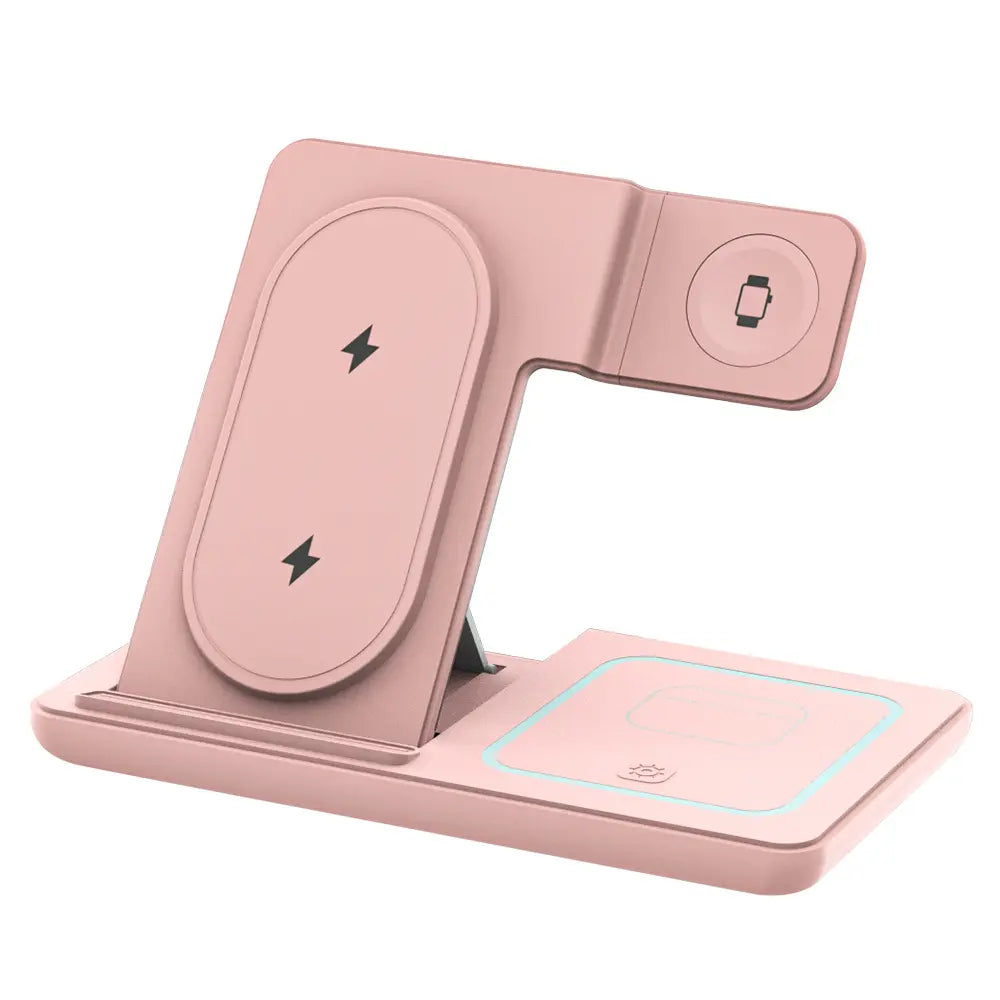 Portable 3-in-1 Wireless Charging Station for iPhone, Apple Watch, and AirPods - Compatible with Multiple Android Devices and Smartwatches