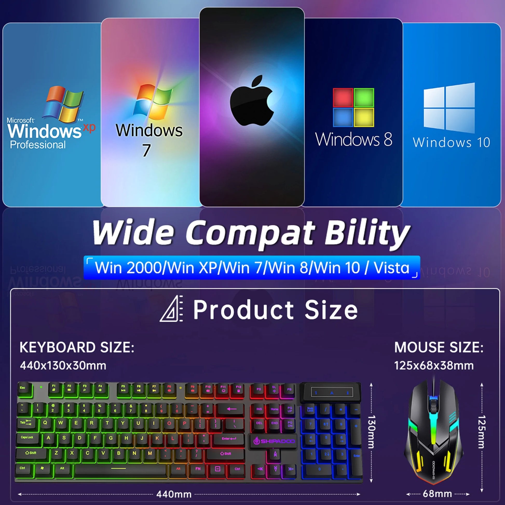 RGB LED Backlit Gaming Keyboard and Mouse Combo, Wired USB Keyboard with 26 Anti-Ghosting Keys for PC and Laptop, Black