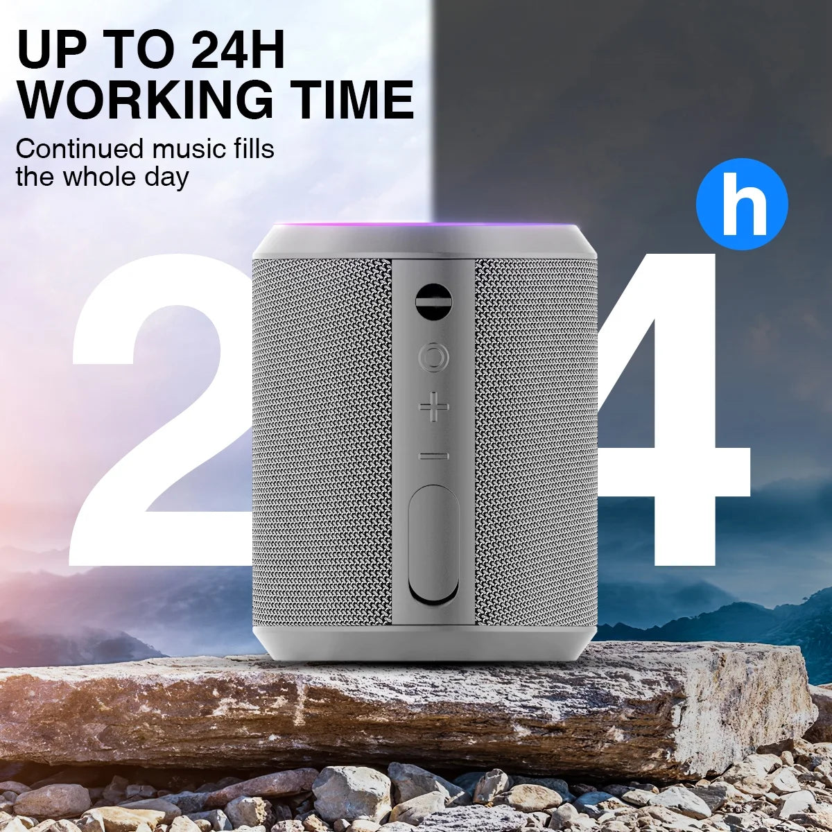 Portable Wireless Bluetooth 5.0 Speaker with 24-Hour Playtime, Stereo Bass, 100 Ft Range, and IPX7 Waterproof Rating