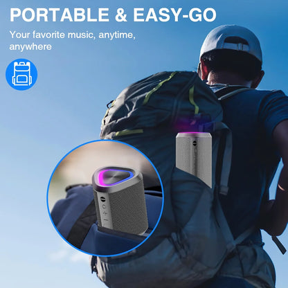 Portable Wireless Bluetooth 5.0 Speaker with 24-Hour Playtime, Stereo Bass, 100 Ft Range, and IPX7 Waterproof Rating