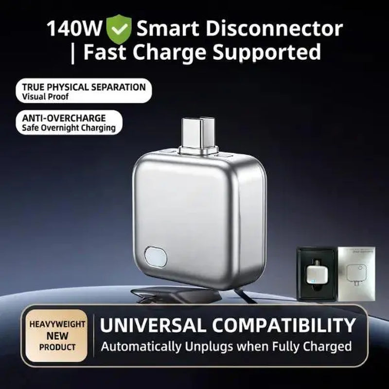 HEXIBII 140W Physical Disconnect Battery Guard with Auto Eject Charger and Smart Auto Stop Charging Protection for Safe Overnight Charging - Universal Overcharge Protection for Phones, Laptops, and Tablets
