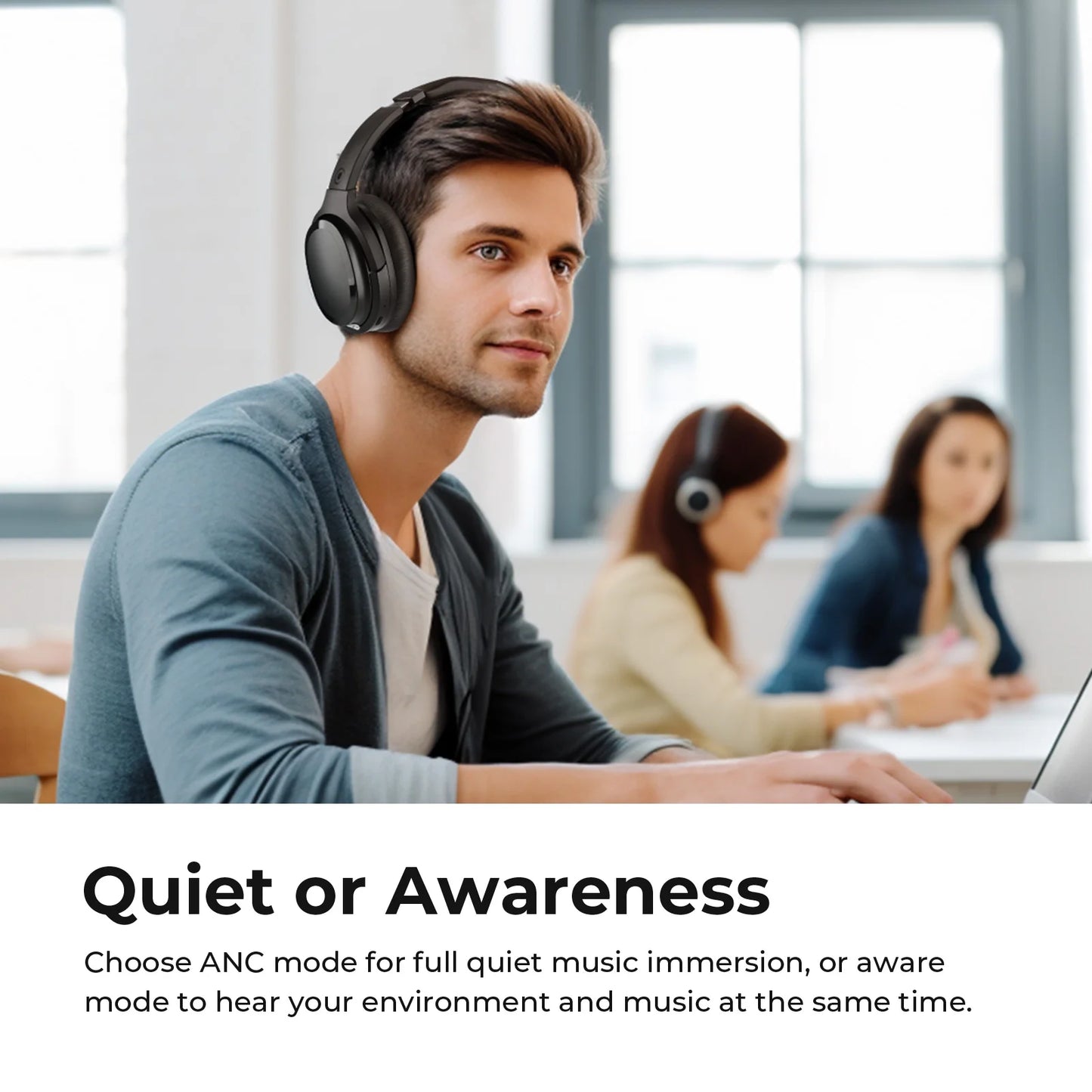 Active Noise Cancelling Bluetooth Over-Ear Headphones with Microphone, AptX Support, Comfortable Protein Earpads, 30-Hour Playtime, Foldable Design for Travel and Work - Black