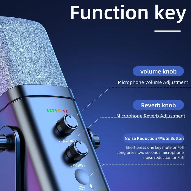 Professional USB/XLR Gaming Microphone for Podcasting - Dynamic RGB Condenser Microphone with Touch Mute, Headphone Output, and Desktop Stand