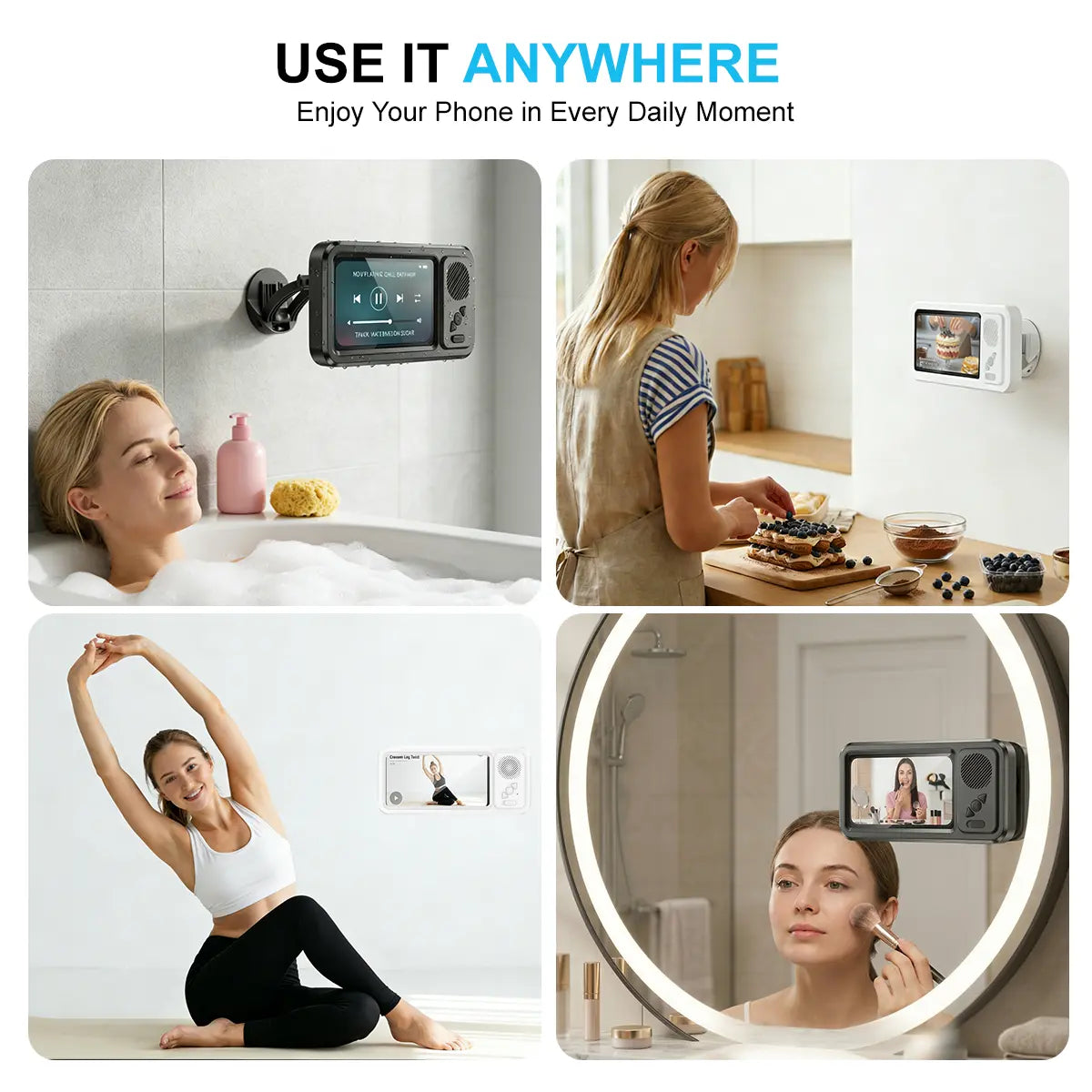 Waterproof Bluetooth Speaker with 360° Rotating Touch Screen - Ideal for Bathroom, Kitchen, and Pool Use - Features Phone Holder for Movies and Music