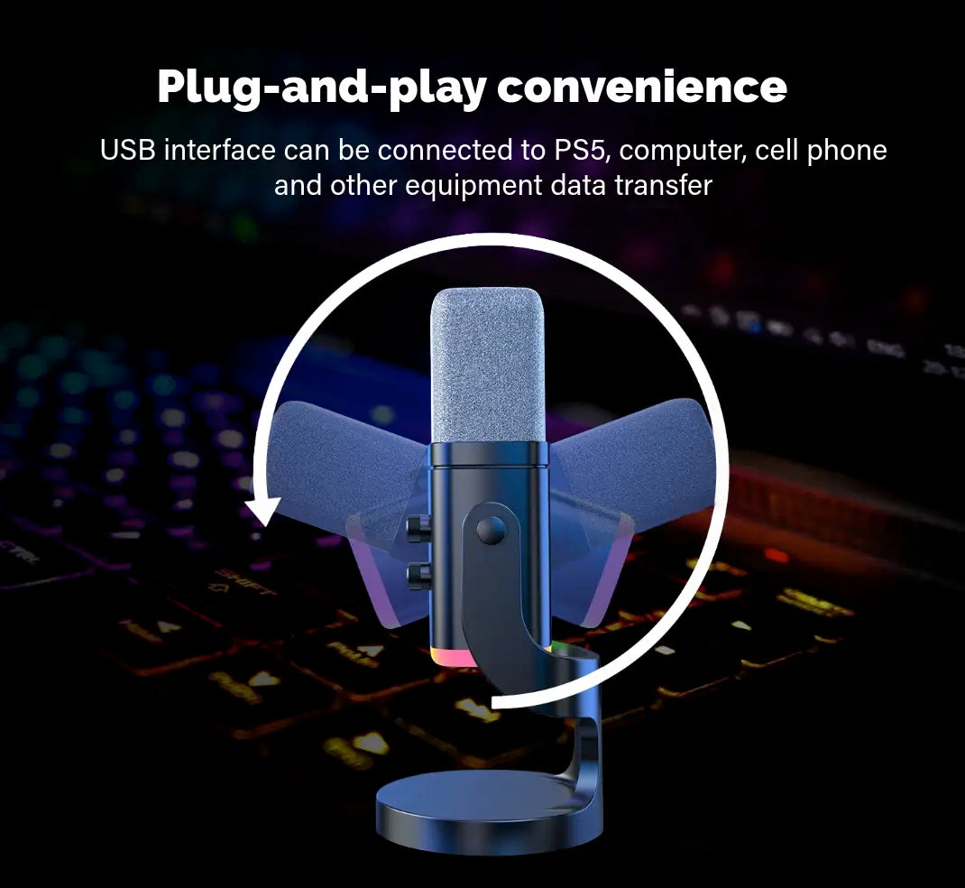 Professional USB/XLR Gaming Microphone for Podcasting - Dynamic RGB Condenser Microphone with Touch Mute, Headphone Output, and Desktop Stand