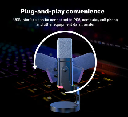 Professional USB/XLR Gaming Microphone for Podcasting - Dynamic RGB Condenser Microphone with Touch Mute, Headphone Output, and Desktop Stand