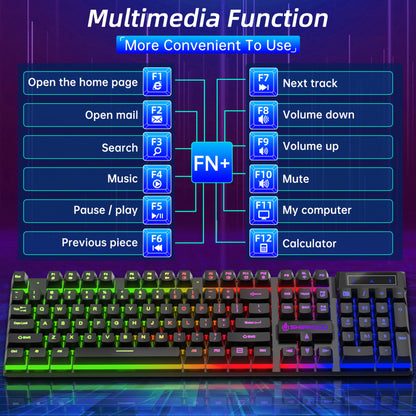 RGB LED Backlit Gaming Keyboard and Mouse Combo, Wired USB Keyboard with 26 Anti-Ghosting Keys for PC and Laptop, Black