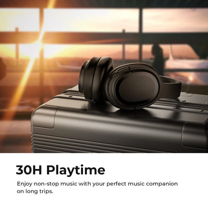 Active Noise Cancelling Bluetooth Over-Ear Headphones with Microphone, AptX Support, Comfortable Protein Earpads, 30-Hour Playtime, Foldable Design for Travel and Work - Black