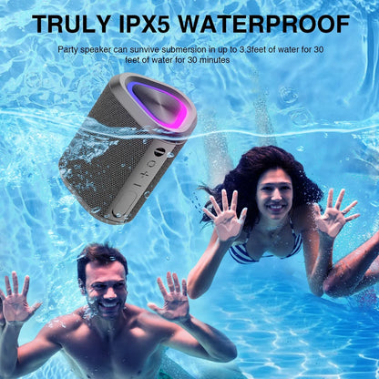 Portable Wireless Bluetooth 5.0 Speaker with 24-Hour Playtime, Stereo Bass, 100 Ft Range, and IPX7 Waterproof Rating
