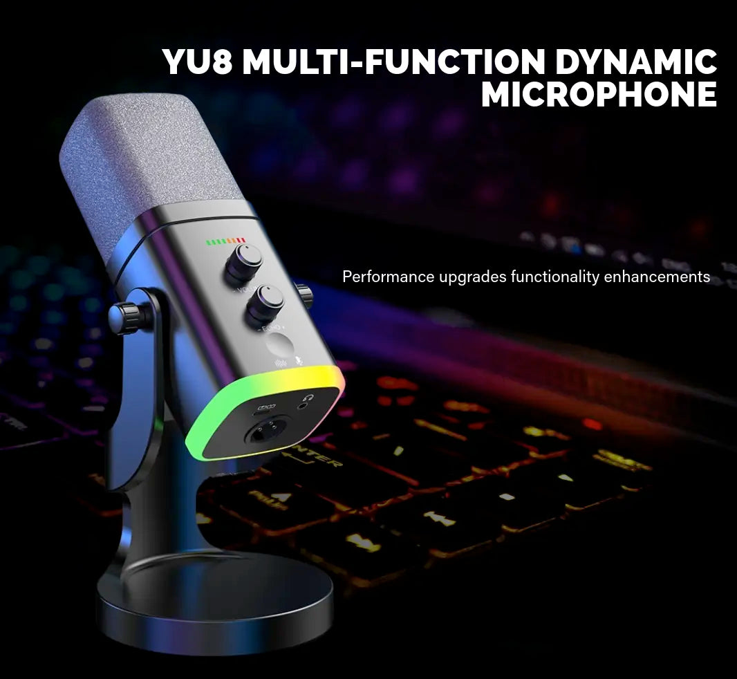 Professional USB/XLR Gaming Microphone for Podcasting - Dynamic RGB Condenser Microphone with Touch Mute, Headphone Output, and Desktop Stand