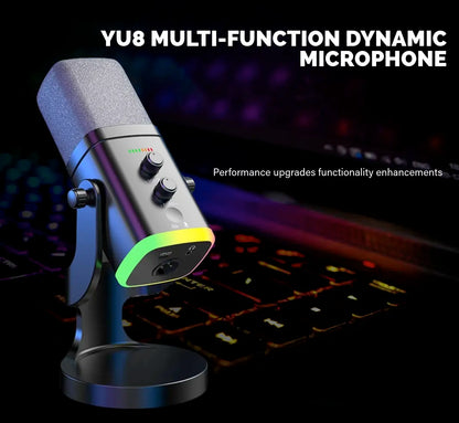 Professional USB/XLR Gaming Microphone for Podcasting - Dynamic RGB Condenser Microphone with Touch Mute, Headphone Output, and Desktop Stand