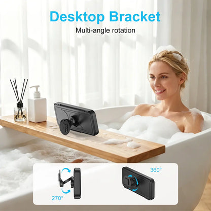 Waterproof Bluetooth Speaker with 360° Rotating Touch Screen - Ideal for Bathroom, Kitchen, and Pool Use - Features Phone Holder for Movies and Music