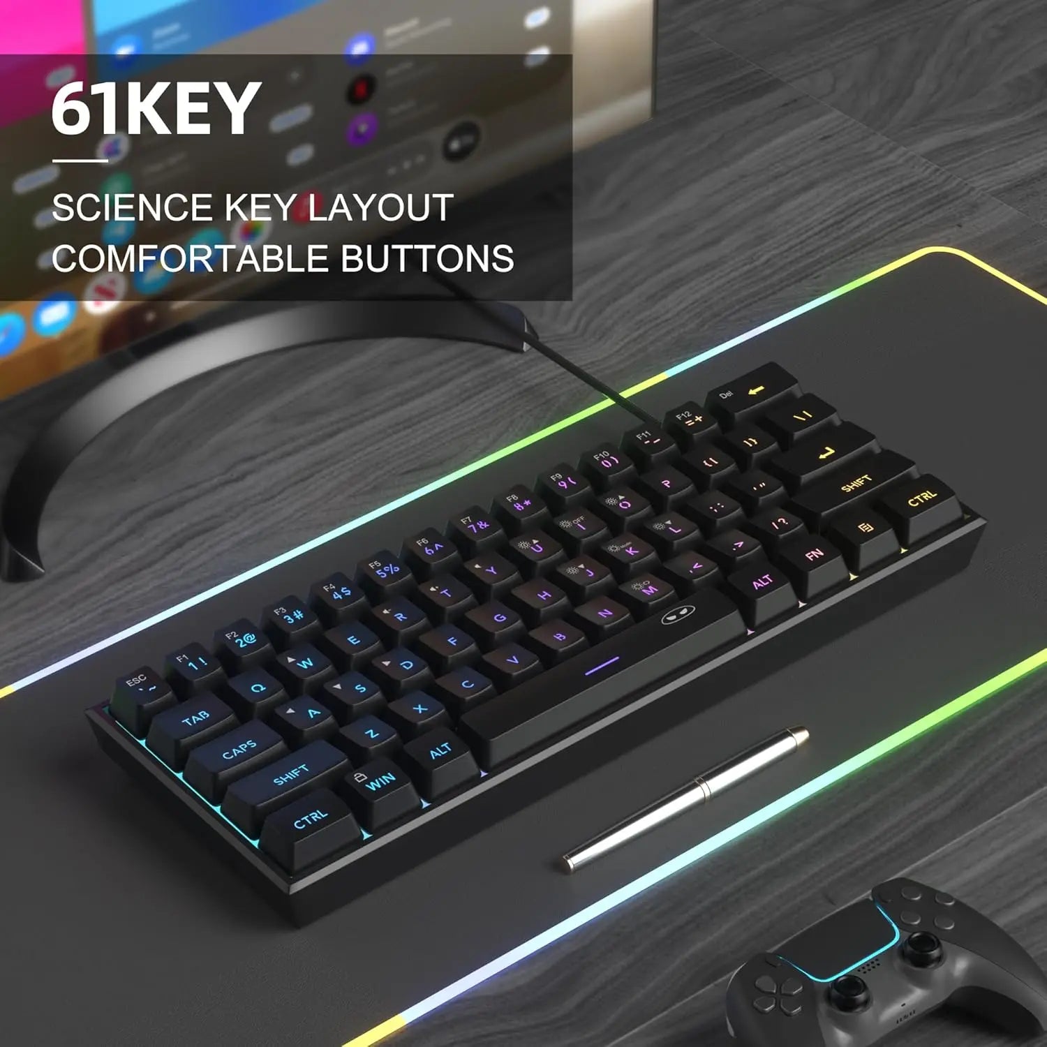 Magegee Mini 60% RGB Backlit Gaming Keyboard - 61 Key Ultra-Compact Mechanical Keyboard for PC, MAC, PS4, and Xbox ONE