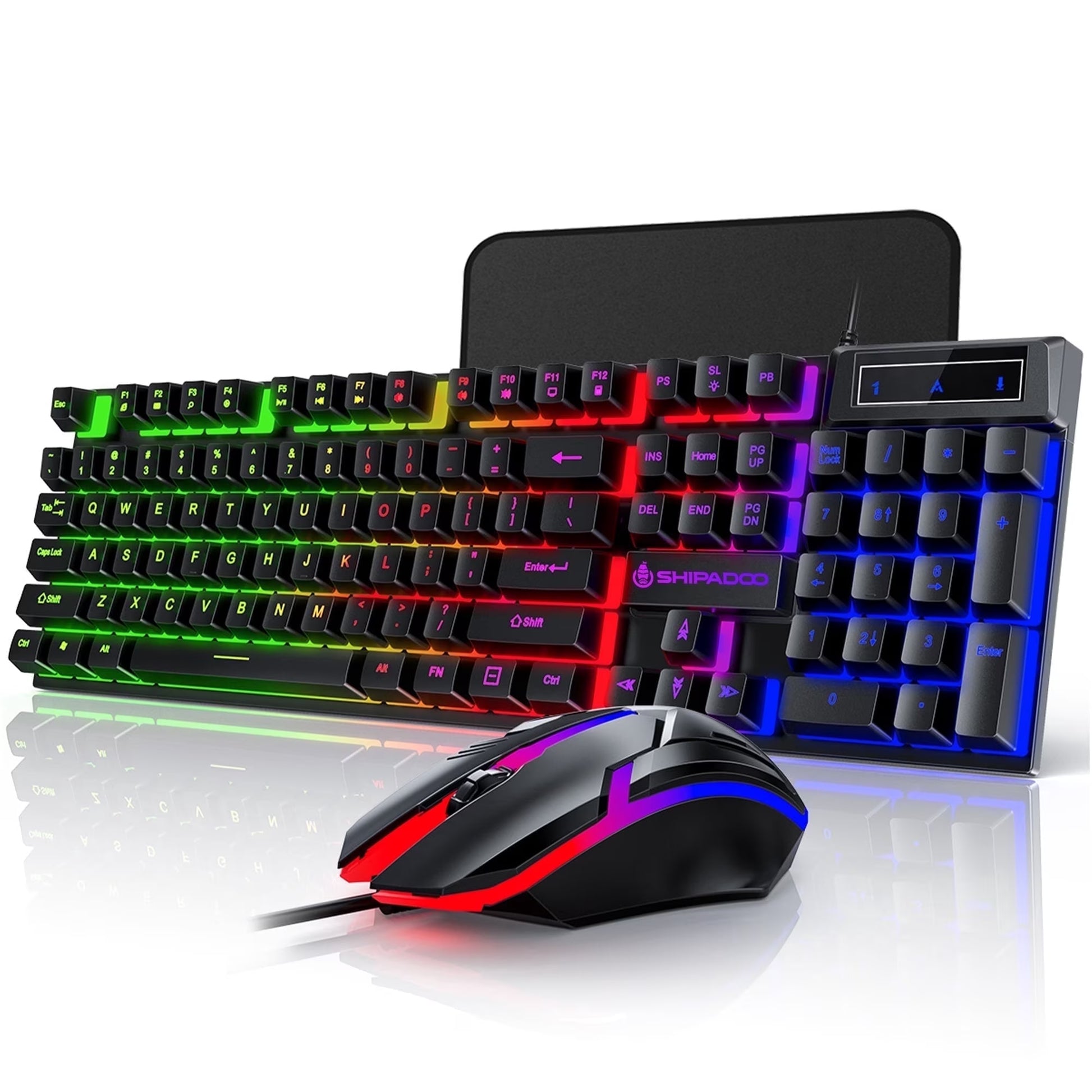 RGB LED Backlit Gaming Keyboard and Mouse Combo, Wired USB Keyboard with 26 Anti-Ghosting Keys for PC and Laptop, Black