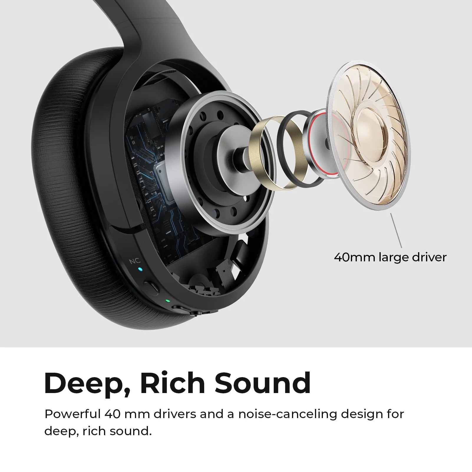 Active Noise Cancelling Bluetooth Over-Ear Headphones with Microphone, AptX Support, Comfortable Protein Earpads, 30-Hour Playtime, Foldable Design for Travel and Work - Black