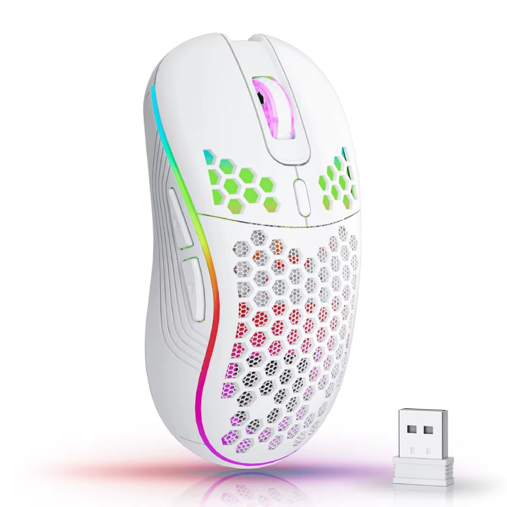 2.4GHz Wireless RGB Backlit Gaming Mouse with 6 Buttons, 3-Speed DPI, Type-C Rechargeable, and Ergonomic Honeycomb Design