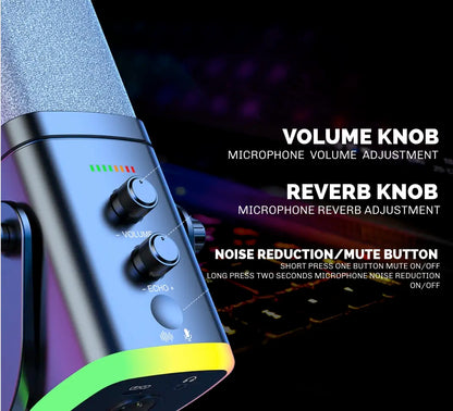 Professional USB/XLR Gaming Microphone for Podcasting - Dynamic RGB Condenser Microphone with Touch Mute, Headphone Output, and Desktop Stand