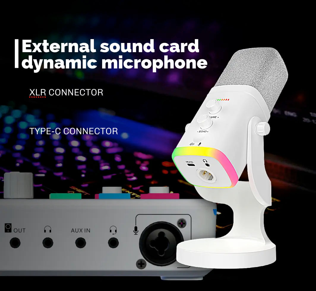 Professional USB/XLR Gaming Microphone for Podcasting - Dynamic RGB Condenser Microphone with Touch Mute, Headphone Output, and Desktop Stand