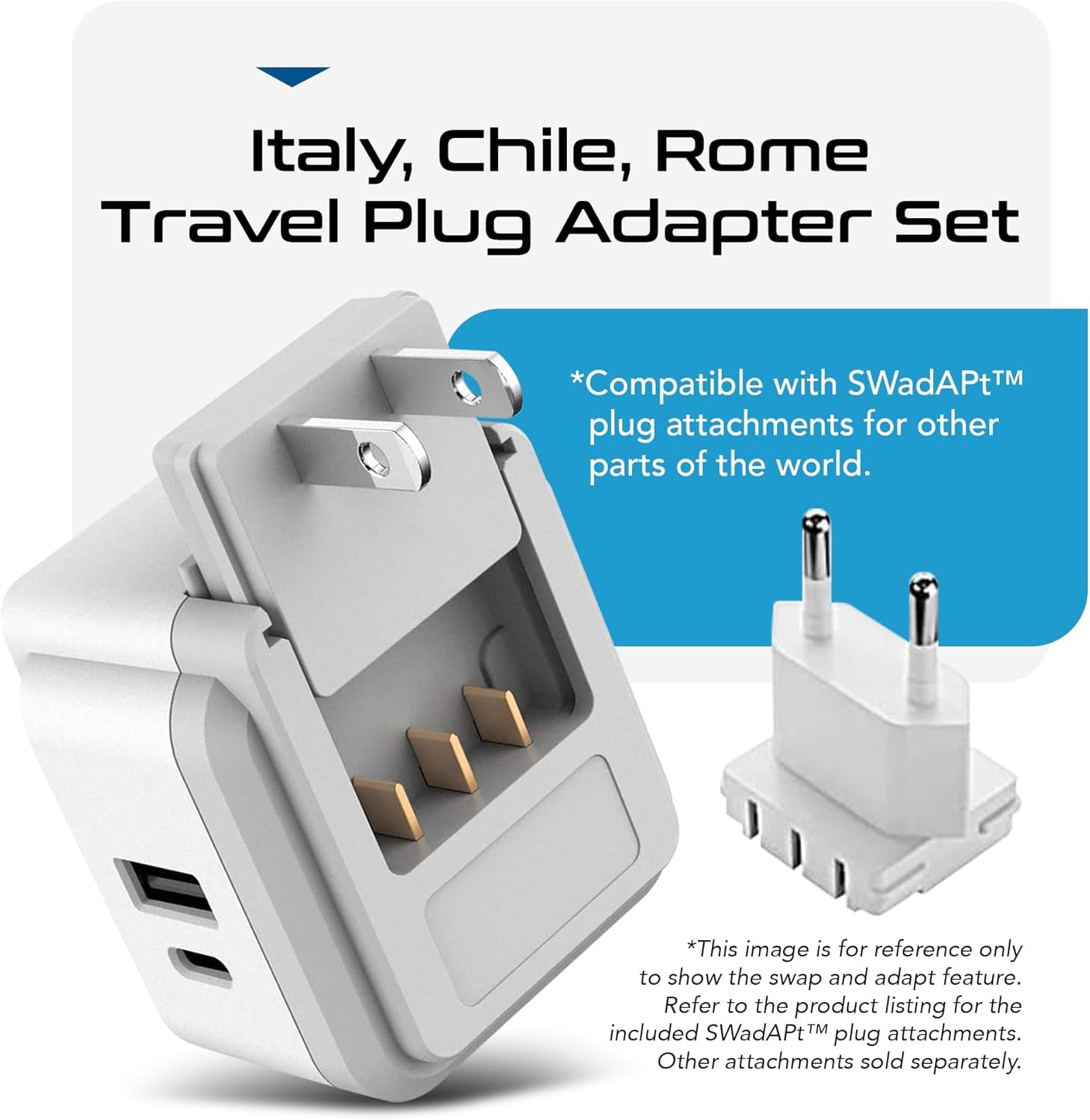 Universal Travel Plug Adapter Set with USB-C 3.0, 30W PD & QC - Compact Design for Global Use, Includes Type A, B, C, E/F, G, I Attachments (PAK-30-WS)