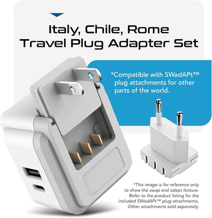 Universal Travel Plug Adapter Set with USB-C 3.0, 30W PD & QC - Compact Design for Global Use, Includes Type A, B, C, E/F, G, I Attachments (PAK-30-WS)