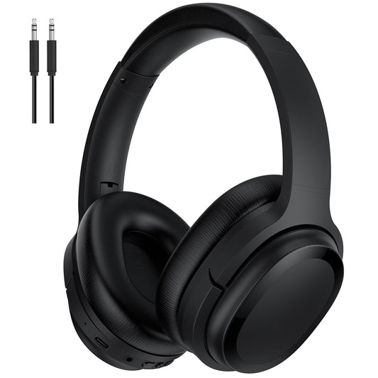 Active Noise Cancelling Bluetooth Over-Ear Headphones with Microphone, AptX Support, Comfortable Protein Earpads, 30-Hour Playtime, Foldable Design for Travel and Work - Black