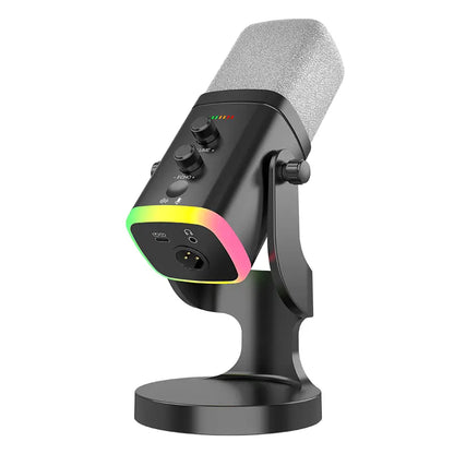 Professional USB/XLR Gaming Microphone for Podcasting - Dynamic RGB Condenser Microphone with Touch Mute, Headphone Output, and Desktop Stand
