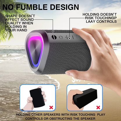 Portable Wireless Bluetooth 5.0 Speaker with 24-Hour Playtime, Stereo Bass, 100 Ft Range, and IPX7 Waterproof Rating