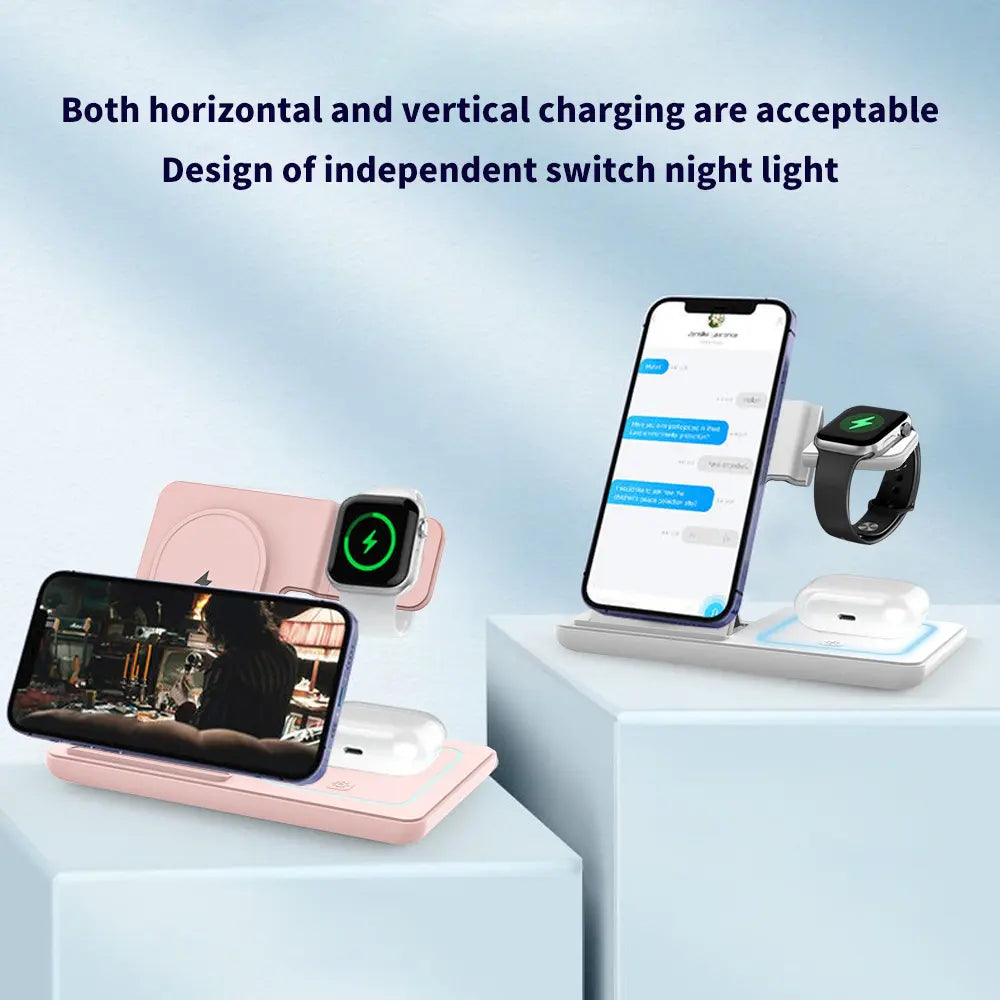 Portable 3-in-1 Wireless Charging Station for iPhone, Apple Watch, and AirPods - Compatible with Multiple Android Devices and Smartwatches