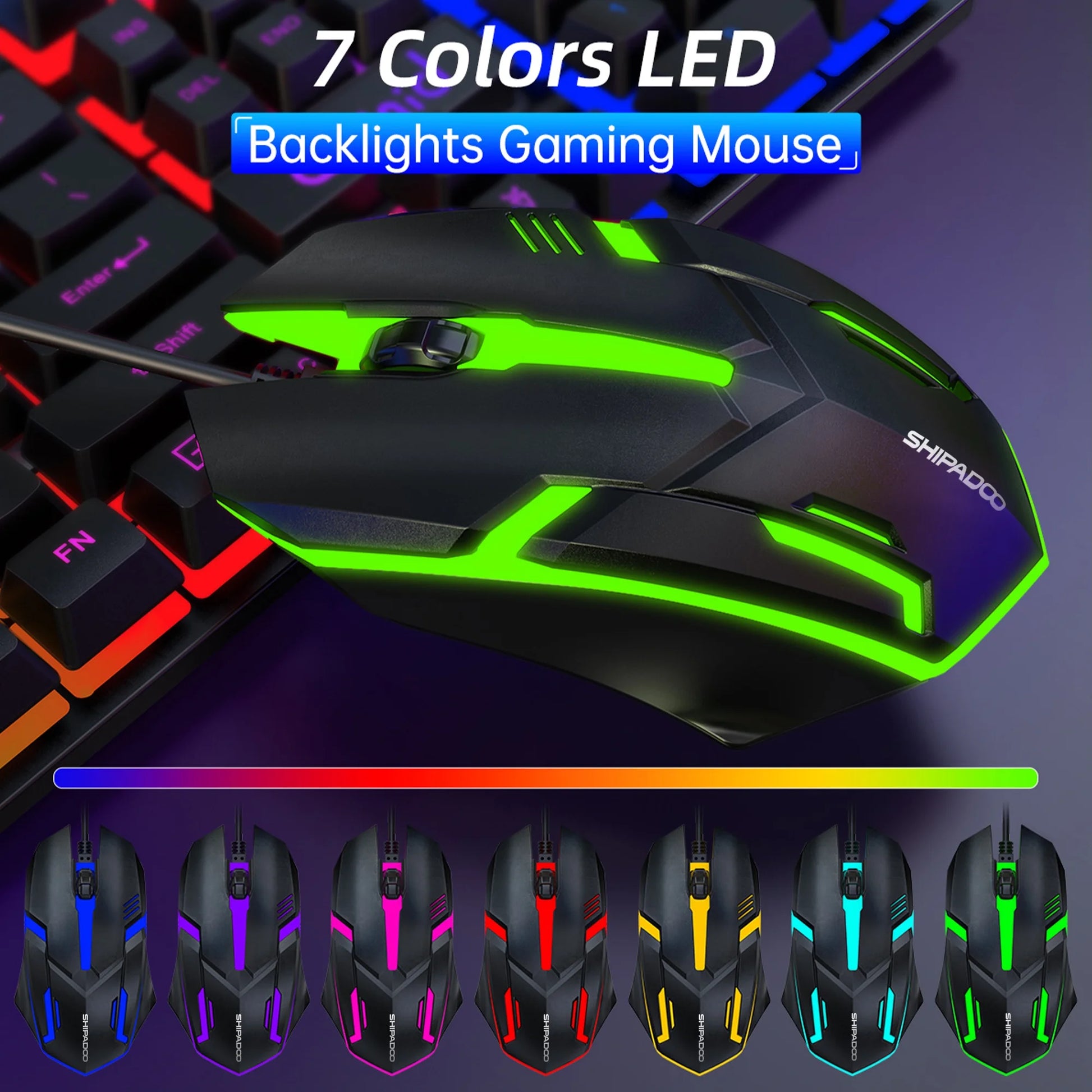 RGB LED Backlit Gaming Keyboard and Mouse Combo, Wired USB Keyboard with 26 Anti-Ghosting Keys for PC and Laptop, Black