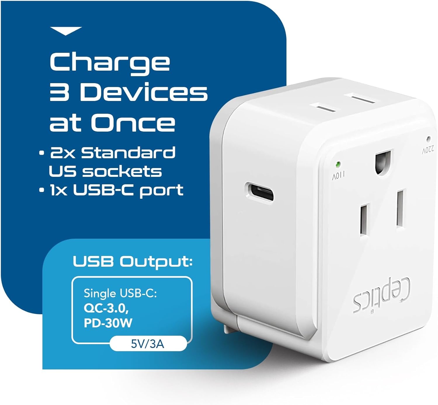 Universal Travel Plug Adapter Set with USB-C 3.0, 30W PD & QC - Compact Design for Global Use, Includes Type A, B, C, E/F, G, I Attachments (PAK-30-WS)