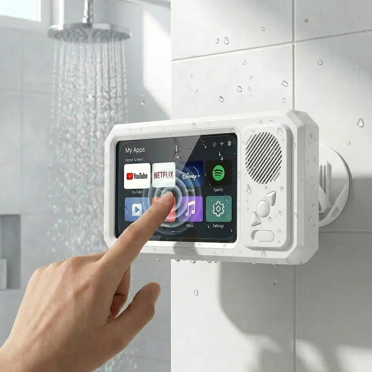 Waterproof Bluetooth Speaker with 360° Rotating Touch Screen - Ideal for Bathroom, Kitchen, and Pool Use - Features Phone Holder for Movies and Music