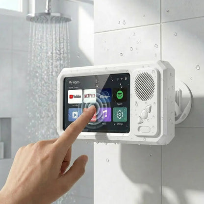 Waterproof Bluetooth Speaker with 360° Rotating Touch Screen - Ideal for Bathroom, Kitchen, and Pool Use - Features Phone Holder for Movies and Music