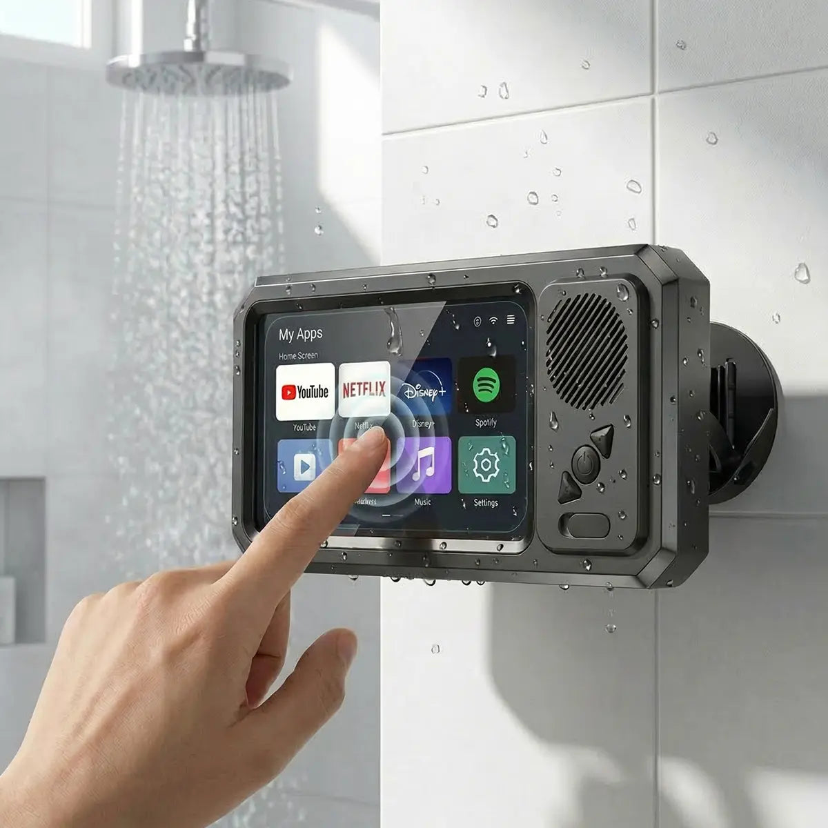Waterproof Bluetooth Speaker with 360° Rotating Touch Screen - Ideal for Bathroom, Kitchen, and Pool Use - Features Phone Holder for Movies and Music