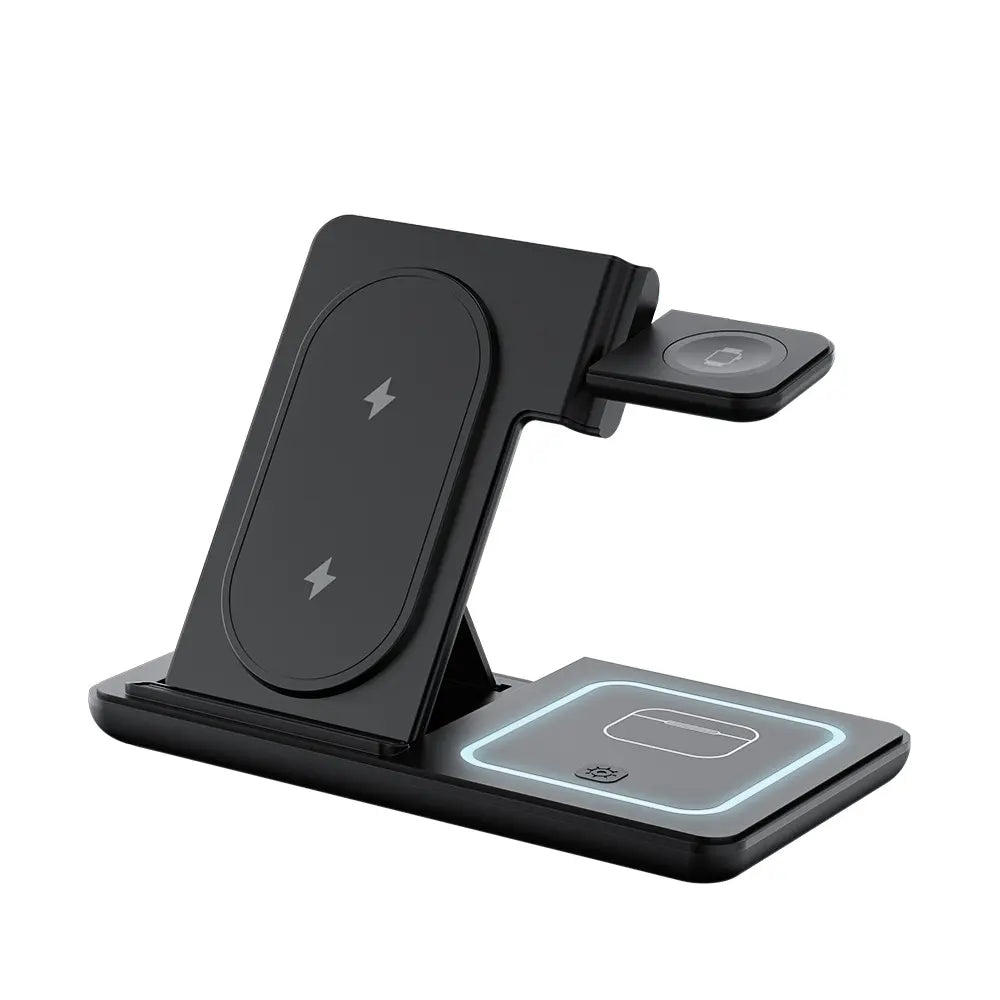 Portable 3-in-1 Wireless Charging Station for iPhone, Apple Watch, and AirPods - Compatible with Multiple Android Devices and Smartwatches